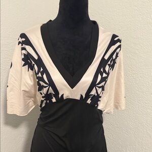Elegant Black and Cream V-Neck Women's Dress